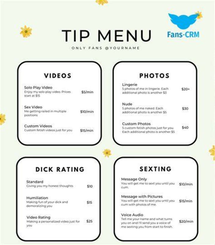 Onlyfans tips Menu Template